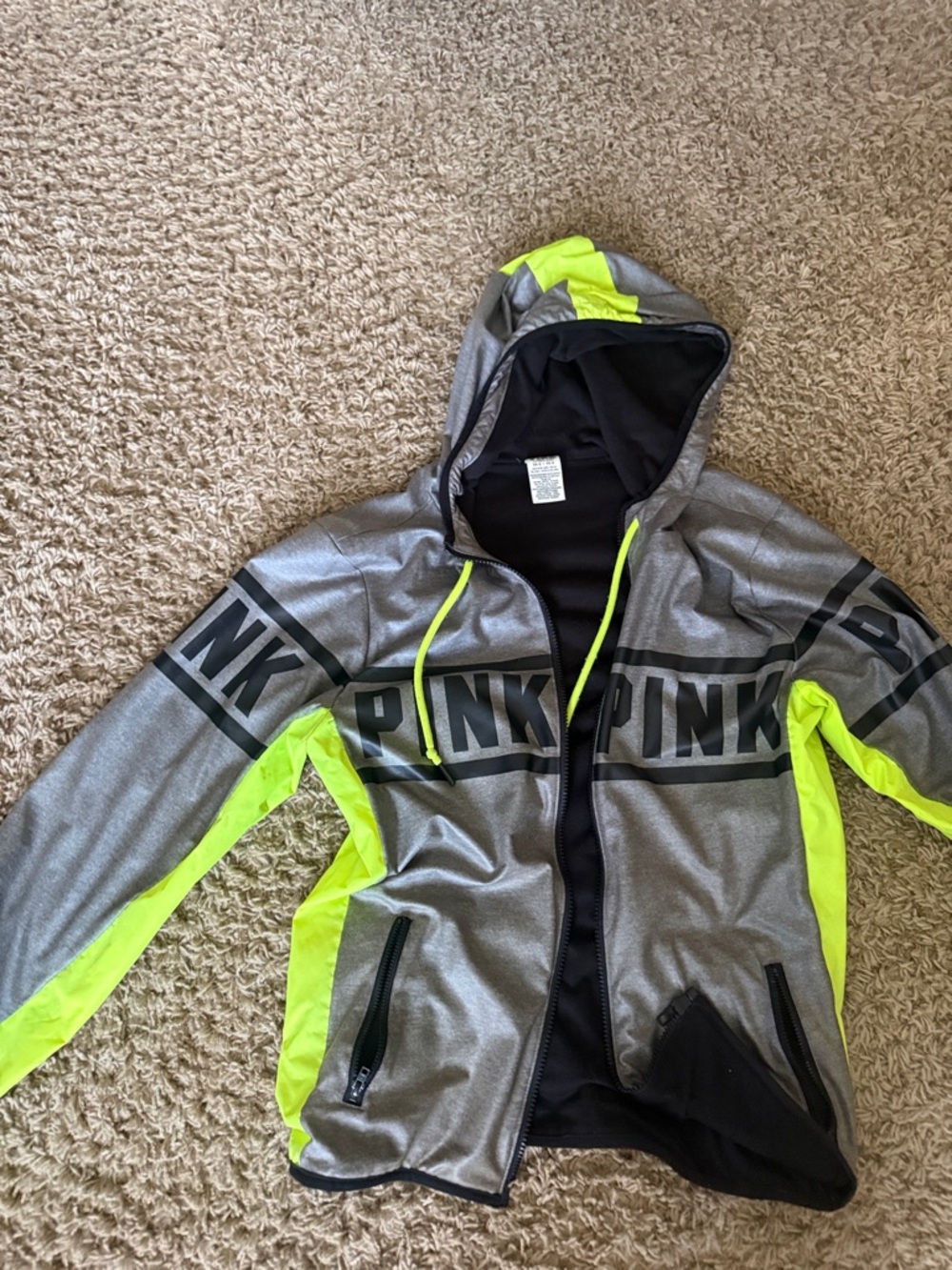 PINK Victoria's Secret Gray & Neon Yellow Girls' Zip Hoodie